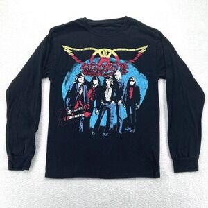 Aerosmith Rocks Tour Graphic Band Mens Small Long Sleeve Shirt Black Tee 2017